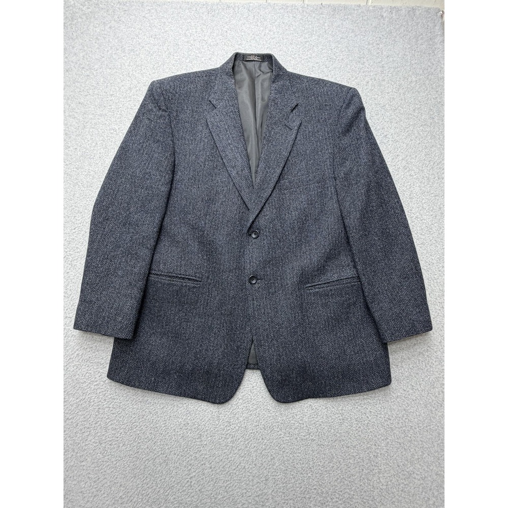 Stafford Blazer Sport Coat Mens 44 Short Gray Herringbone Wool Tweed Jacket
